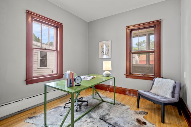851 Watson Ave, Saint Paul, MN 55102 - office area with healthy amount of natural light, wood finished floors, baseboards, and a baseboard heating unit