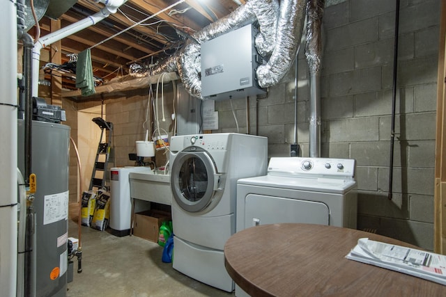 17639 Gayle Dr, Little Falls, MN 56345 - laundry room with laundry area, independent washer and dryer, and water heater