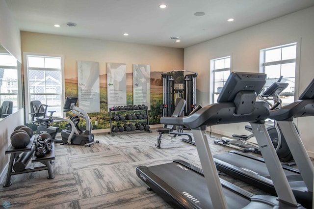 662 Rania Way W, West Fargo, ND 58078 - exercise room with carpet floors and recessed lighting