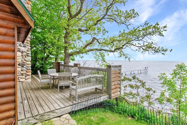 21594 452nd Pl, Aitkin, MN 56431 - wooden deck featuring a water view and outdoor dining space