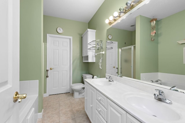 11102 16th St NE, Saint Michael, MN 55376 - full bathroom featuring a stall shower, a garden tub, tile patterned flooring, and double vanity
