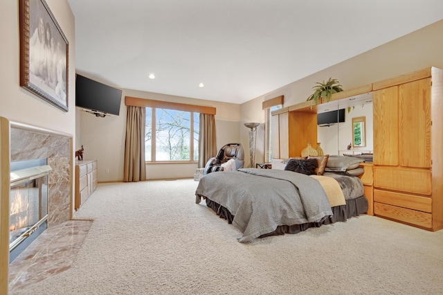 780 Virginia Shores Cir, Excelsior, MN 55331 - bedroom featuring a tiled fireplace, carpet floors, recessed lighting, and baseboards