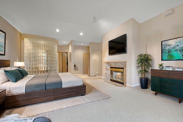 780 Virginia Shores Cir, Excelsior, MN 55331 - carpeted bedroom with a fireplace, recessed lighting, and baseboards