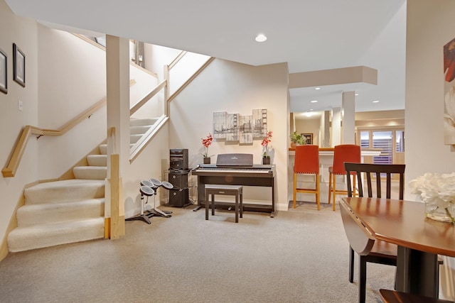 780 Virginia Shores Cir, Excelsior, MN 55331 - carpeted living room with stairway, recessed lighting, and baseboards
