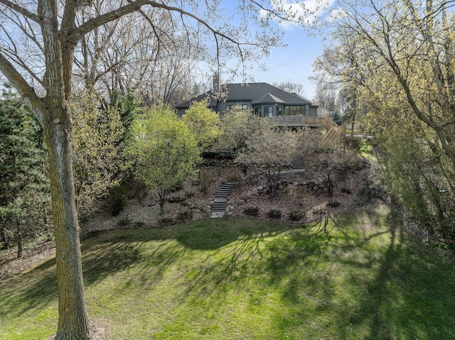 780 Virginia Shores Cir, Excelsior, MN 55331 - view of green lawn with stairway and a wooden deck