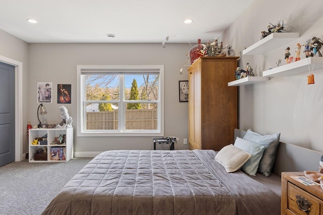bedroom featuring recessed lighting and carpet