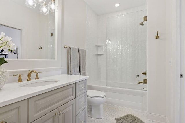 208 Byrondale Ave, Wayzata, MN 55391 - bathroom featuring vanity, tile patterned flooring, toilet, tub / shower combination, and recessed lighting