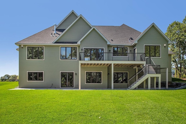 16999 Dakota St NW, Andover, MN 55304 - rear view of house featuring stairway, a lawn, a wooden deck, and a shingled roof