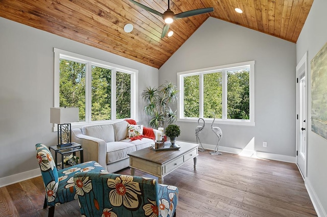 16999 Dakota St NW, Andover, MN 55304 - living area with hardwood / wood-style flooring, wood ceiling, and ceiling fan