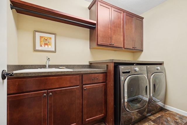 8127 Virginia Pl, Savage, MN 55378 - washroom featuring washing machine and dryer, cabinet space, and baseboards