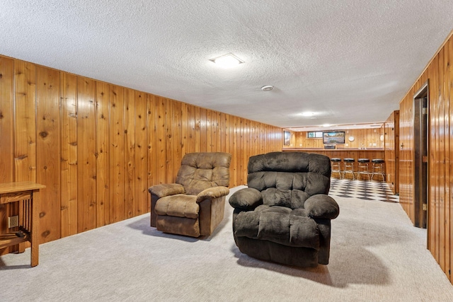9904 95th Ave N, Maple Grove, MN 55369 - sitting room featuring carpet, wooden walls, and a textured ceiling