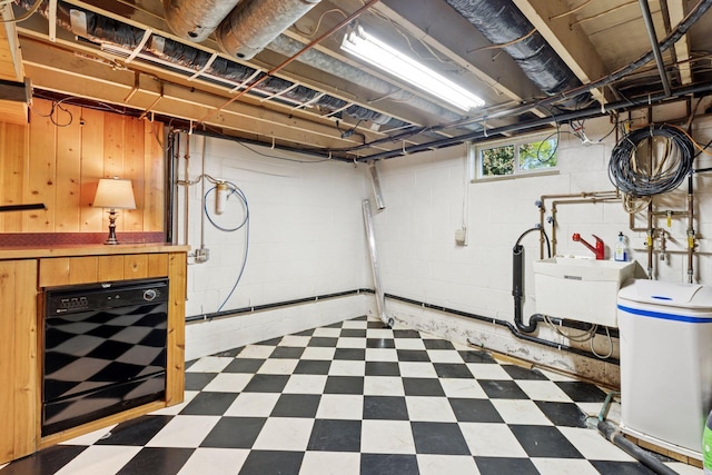 9904 95th Ave N, Maple Grove, MN 55369 - below grade area featuring tile patterned floors, wine cooler, a sink, and a water softener