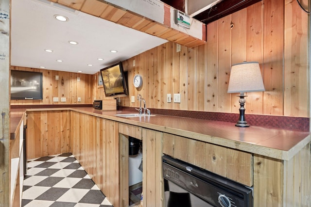 9904 95th Ave N, Maple Grove, MN 55369 - kitchen with a sink, wood walls, recessed lighting, and dishwashing machine