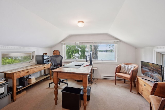 5150 Meadville St, Greenwood, MN 55331 - carpeted home office featuring healthy amount of natural light and vaulted ceiling