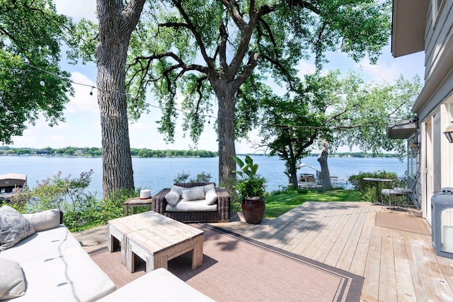 5150 Meadville St, Greenwood, MN 55331 - view of patio / terrace featuring a deck with water view and an outdoor living space