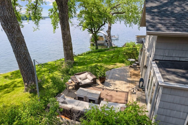 5150 Meadville St, Greenwood, MN 55331 - view of patio / terrace with a water view and an outdoor living space