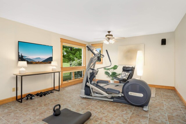 12697 177th St N, May Twp, MN 55047 - workout room featuring baseboards, ceiling fan, and tile patterned flooring