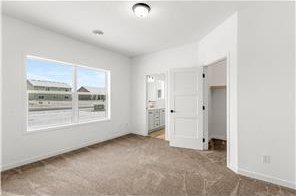 260 Spring St, Osceola, WI 54020 - unfurnished bedroom with carpet flooring, ensuite bath, baseboards, and a spacious closet