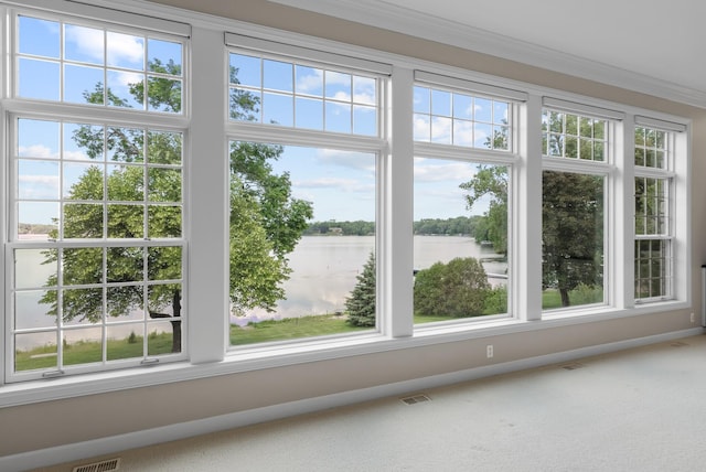 1505 Edgewater Ave, Arden Hills, MN 55112 - unfurnished sunroom featuring a water view and plenty of natural light