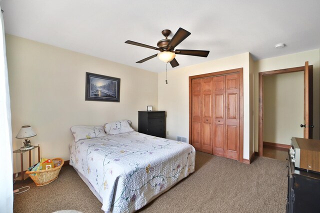 1572 44th St SW, Pine River, MN 56474 - bedroom featuring carpet, a closet, and a ceiling fan