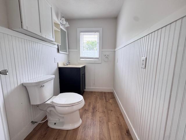 222 Dogwood Ave NW, Menahga, MN 56464 - bathroom with a wainscoted wall, vanity, and wood finished floors