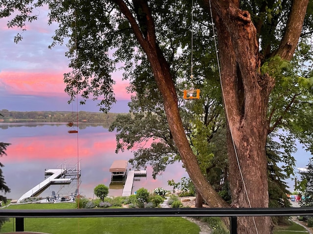 view of water feature with a boat dock