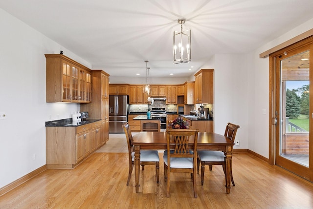 3134 Sherburn Pl SW, Rochester, MN 55902 - dining space featuring a chandelier, baseboards, light wood-style flooring, and recessed lighting