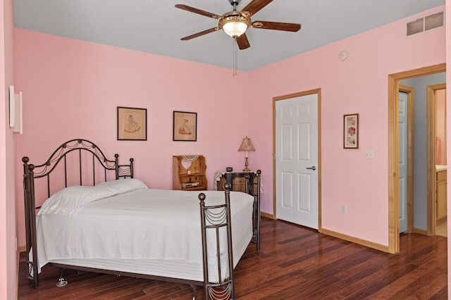 3600 Wooddale Ave S Unit 305, Saint Louis Park, MN 55416 - bedroom with a ceiling fan, dark wood-style floors, baseboards, and visible vents