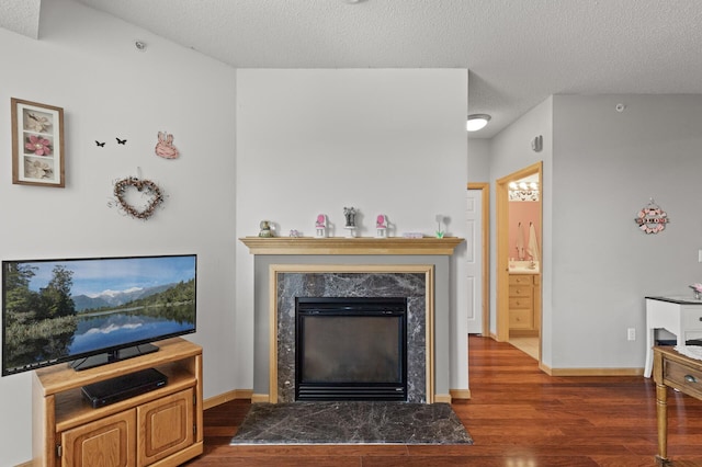 3600 Wooddale Ave S Unit 305, Saint Louis Park, MN 55416 - living area with a textured ceiling, wood finished floors, baseboards, and a premium fireplace