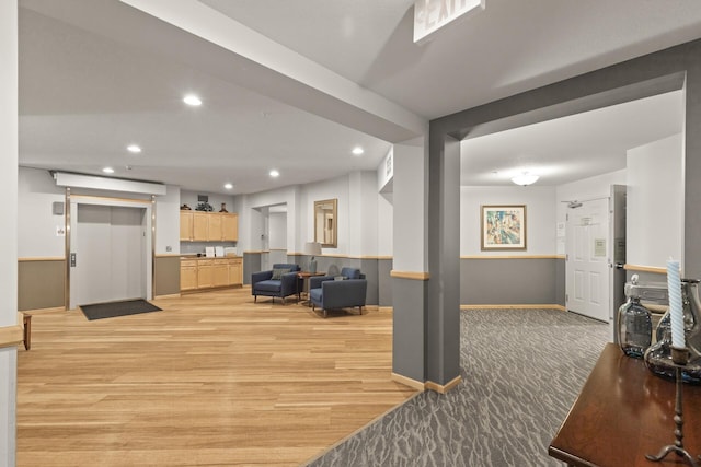 3600 Wooddale Ave S Unit 305, Saint Louis Park, MN 55416 - interior space featuring light wood finished floors, baseboards, elevator, and recessed lighting