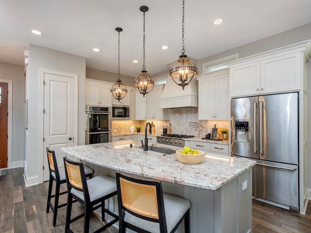2728 Chowen Ave S, Minneapolis, MN 55416 - kitchen featuring backsplash, dark wood finished floors, a sink, white cabinets, and stainless steel appliances