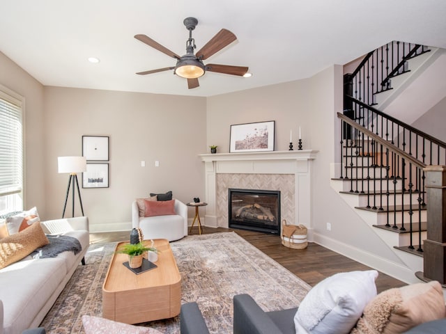 2728 Chowen Ave S, Minneapolis, MN 55416 - living area with stairway, baseboards, ceiling fan, and wood finished floors