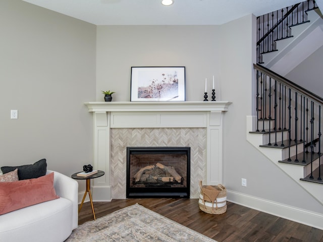 2728 Chowen Ave S, Minneapolis, MN 55416 - living room with stairs, baseboards, wood finished floors, and a fireplace