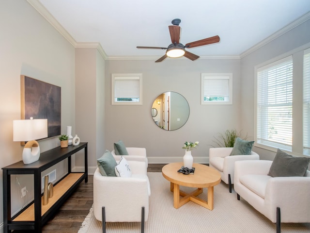 2728 Chowen Ave S, Minneapolis, MN 55416 - living area with a ceiling fan, baseboards, ornamental molding, and wood finished floors