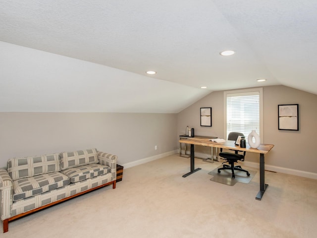 2728 Chowen Ave S, Minneapolis, MN 55416 - carpeted office space with baseboards, vaulted ceiling, and recessed lighting