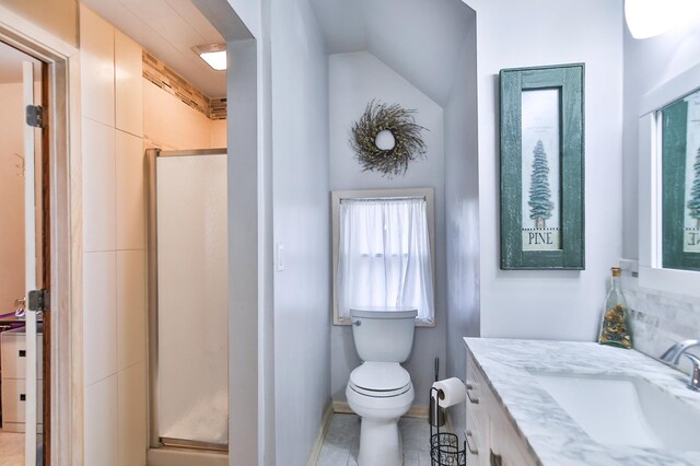 29058 132nd St, Waseca, MN 56093 - full bathroom featuring vanity, a stall shower, and tile patterned flooring