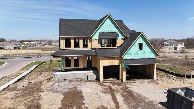 property in mid-construction featuring a residential view and a shingled roof