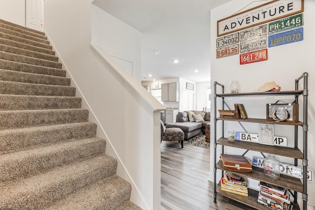 6432 Genevieve Trl S, Cottage Grove, MN 55016 - staircase with recessed lighting and wood finished floors