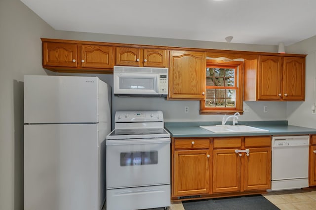 616 Lake Cowdry Rd NW, Alexandria, MN 56308 - kitchen with white appliances, brown cabinetry, light countertops, and light tile patterned floors