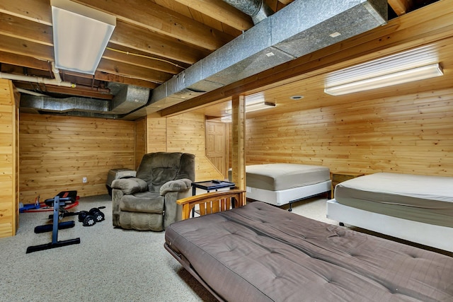 616 Lake Cowdry Rd NW, Alexandria, MN 56308 - carpeted bedroom featuring wooden walls