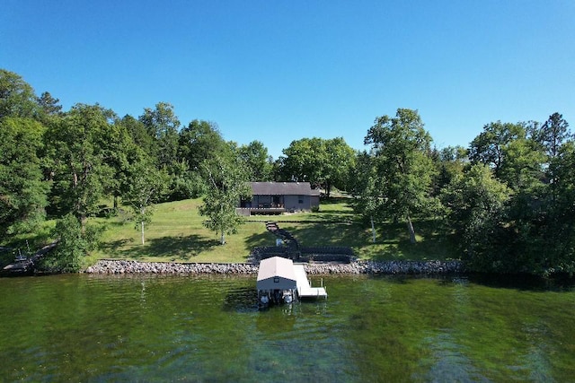 616 Lake Cowdry Rd NW, Alexandria, MN 56308 - dock area with a lawn and a water view