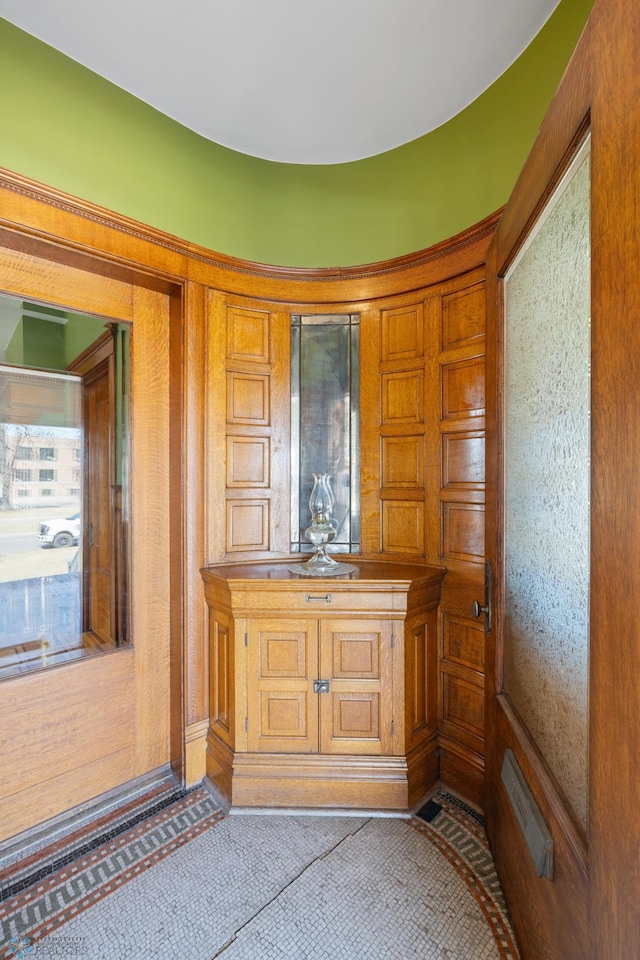 interior space with brown cabinets