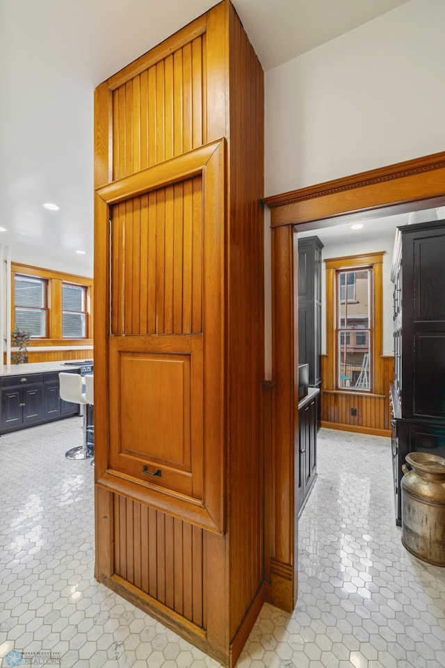 interior space with wooden walls