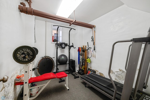 exercise room featuring vaulted ceiling