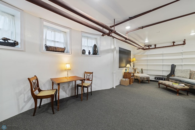 living area featuring carpet floors