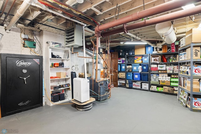 unfinished basement with a heating unit