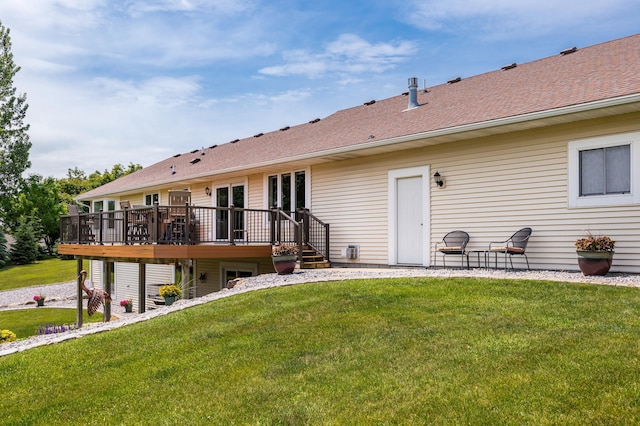 27901 Teale Ave, New Prague, MN 56071 - back of house with a wooden deck, a yard, and a shingled roof