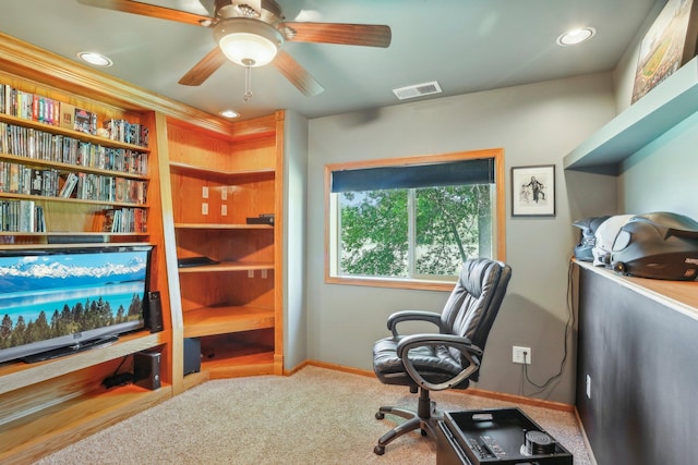 6875 148th Ln NW, Ramsey, MN 55303 - carpeted office space with baseboards, a ceiling fan, and recessed lighting