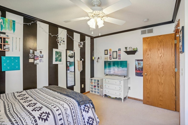 6875 148th Ln NW, Ramsey, MN 55303 - bedroom featuring crown molding, carpet, baseboards, and a ceiling fan