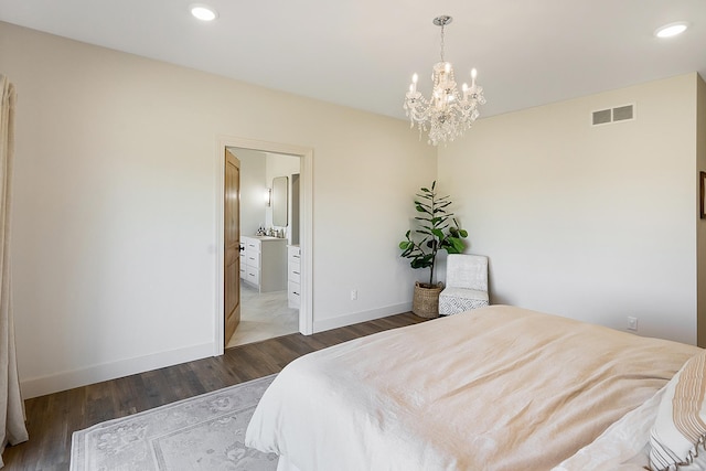 38525 Northstar Dr, Cushing, MN 56443 - bedroom featuring wood finished floors, baseboards, visible vents, recessed lighting, and a chandelier